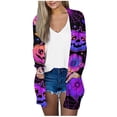 thumbnail image 2 of KSCYKKKD Coat for Women Women's Casual Sweatshirts Halloween Coat Print Medium Length Cardigan Jacket Coat Dark Purple M, 2 of 6