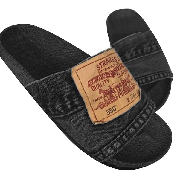 Chanclas de mezclilla con estilo para mujer Zapatillas sin cordones de mezclilla hechas a mano de jeans reciclados para