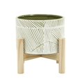 thumbnail image 1 of Sagebrook Home 15071-03 6" CERAMIC PLANTER W/ WOOD STAND, GREEN MIX, 1 of 3