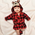 thumbnail image 3 of Rising Star Baby Bathrobe Set for Boys, Toddler Bathrobe with Hood, Matching Slippers and Turban, Soft Plush Cotton Boys Bathrobe, Buffalo Plaid Bear, 3 of 6