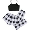 thumbnail image 2 of Conjunto de pijama a cuadros de 3 piezas para mujer, conjunto de pantalones cortos con pantalones, ropa de dormir negro y blanco M negro y blanco M Xishao ropa, 2 of 2