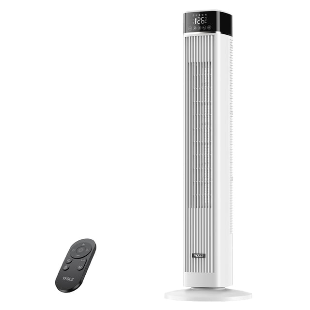 YKSLZ Ventiladores de Torre 40 Pulgadas, Max 9m/s, Ventiladores Oscilantes 90°, 4 Modos 3 Velocidades,Temporizador 12H, Pantalla LED Táctil, Ventilador de Pie para Dormitorio Oficina en Casa (Blanco)