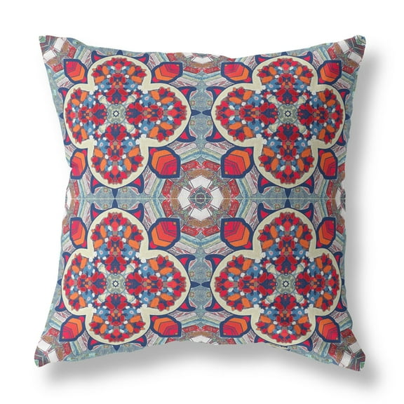 20†Red Blue Cloverleaf Boho Zippered Suede Throw Pillow