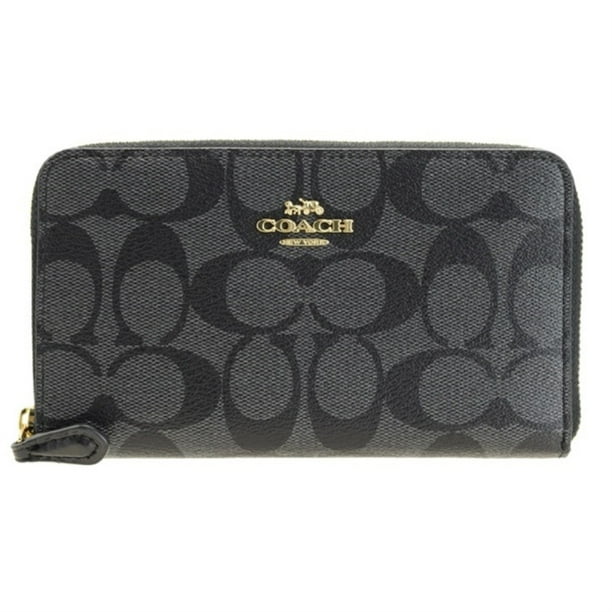 Coach Medium Zip Around Wallet in Signature Canvas (Black Smoke/Black ...