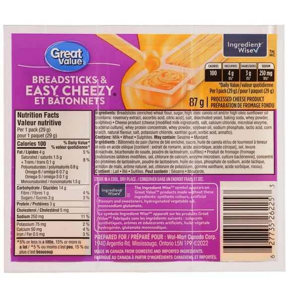 Great Value Breadsticks & Easy Cheezy, 87 g