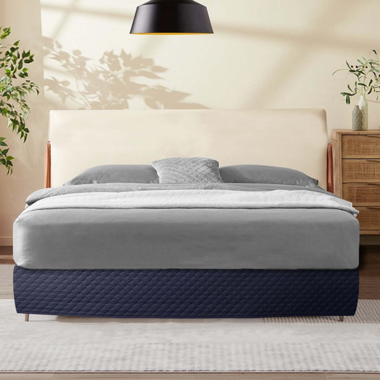 Bed Skirt with Spilt Corner 15 Inch Drop, Polyester Blended Quilted Bed Wrap,Modern Dust Ruffle, Anti-Wrinkle & Fade Resistant, Dust Proof for Bedroom