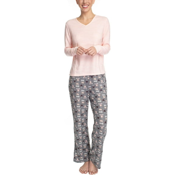 Goodnight Kiss Women's Max and Relax Butter Knit Lounge Wear Pajama Set, Pink/Coffee, Small