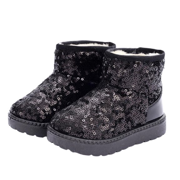 YMUQEIGH Girl's Boots Kid Glitter Warm Winter (Toddler/Little Kids) | Warm Plush,Sequin Upper,Slip-Resistant ,Anti-Collision Toe,Easy Pull-On,Lightweight Flexible,Cozy Comfort,Outdoor