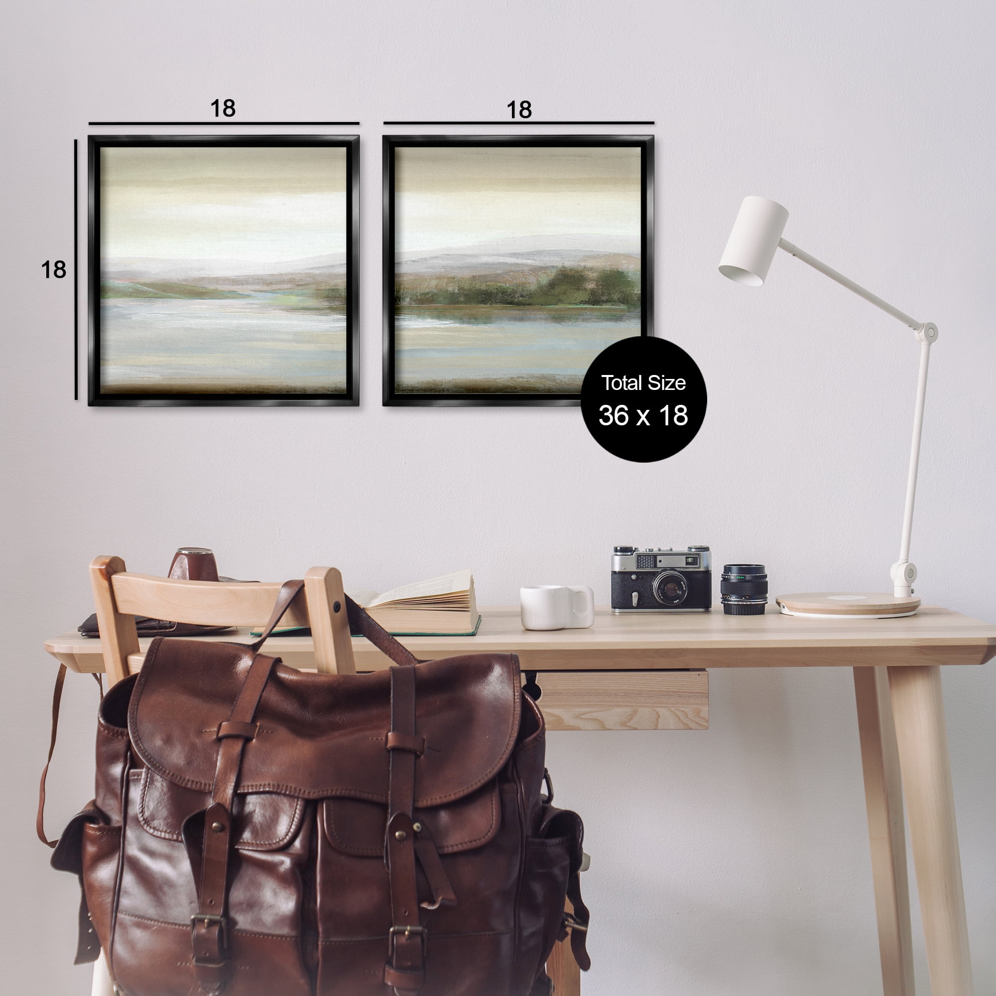 Stupell Industries Abstract Lakeside Landscape Landscape & Nature Painting Black Floater Framed Canvas Art Print Wall Art, 18 x 18, Set of 2