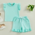 thumbnail image 2 of Bagilaanoe 2pcs Toddler Baby Girl Shorts Set Flying Sleeve T Shirt Tops + Ruffled Shorts 6M 12M 18M 24M 3T Kids Casual Summer Clothes, 2 of 8