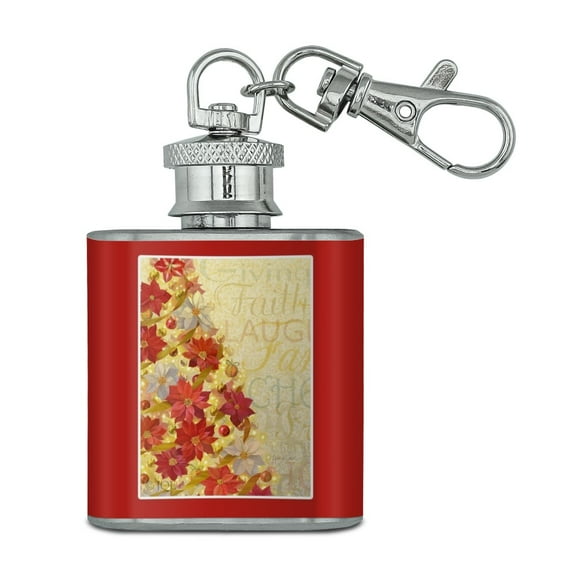 Christmas Holiday Tree Laughter Cheer Stainless Steel 1oz Mini Flask Key Chain