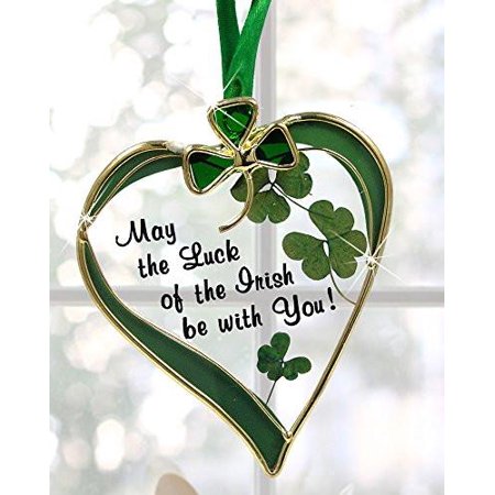 Irish Suncatcher - Glass Heart Suncatcher with Shamrock Designs