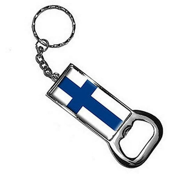 Finland Flag Keychain Key Chain Ring Bottle Bottlecap Opener