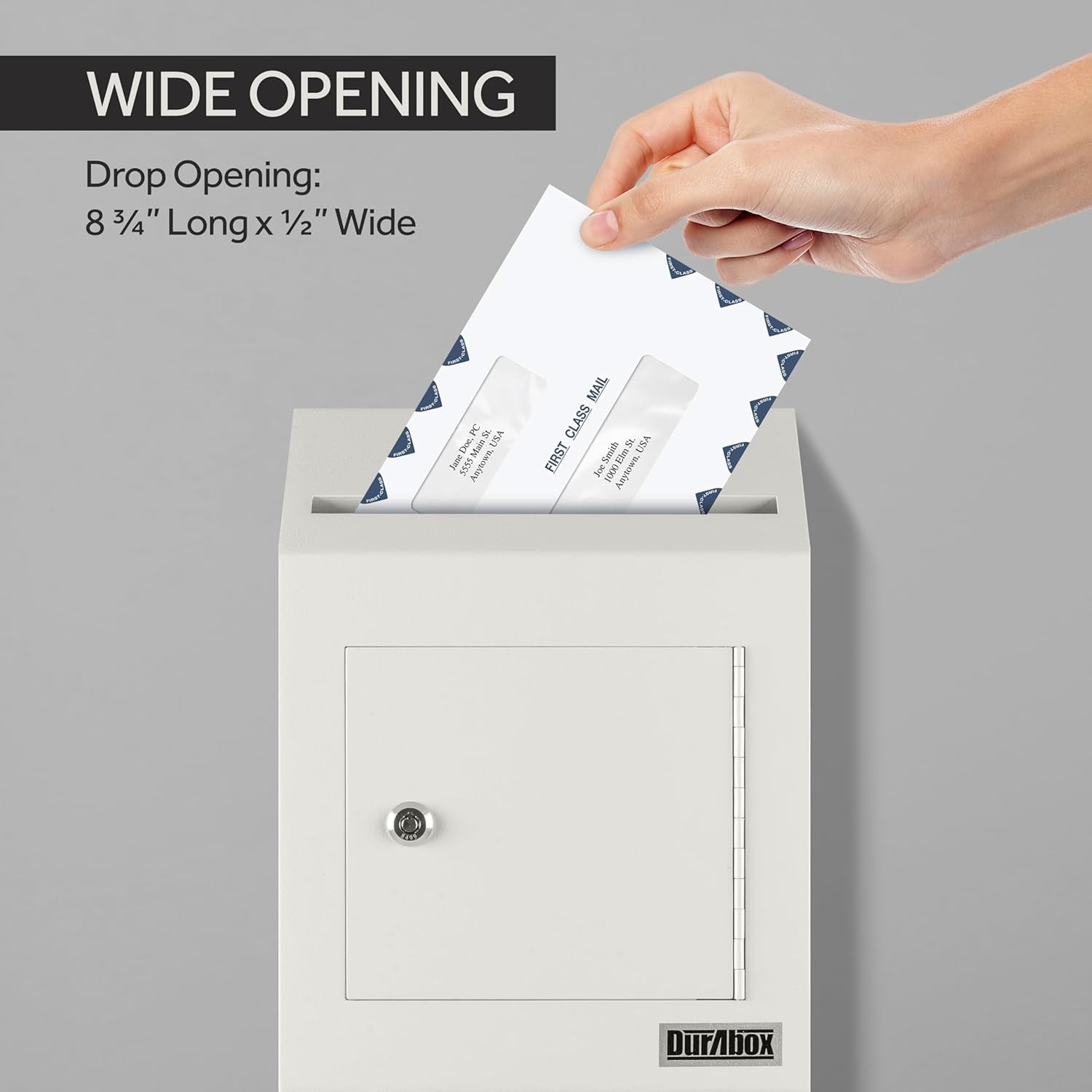 Drop Box Deposit Safe 10 x 4 x 16” Heavy Duty Steel featuring Slim Profile Wall Mailbox featuring Wide Deposit Slot for Letters, Documents Checks and Cash for Home, Office & Commercial (W300) (Gray)