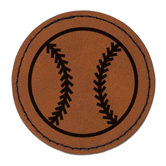 Baseball Softball 2.5" Faux Leather Round Engraved Iron-On Patch - Brown