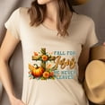 thumbnail image 4 of Christian Fall for Jesus He Never Leaves Cross and Pumpkin T-Shirt, White, Size S, 4 of 6