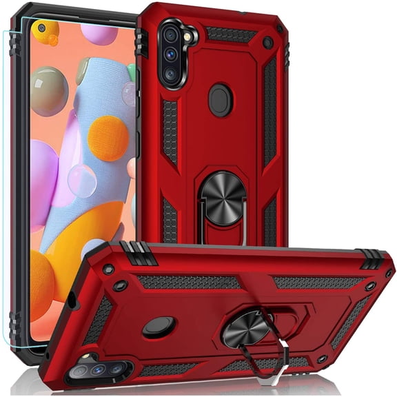 Samsung A11 Case,Galaxy A11 Case, Military Grade Heavy Duty Protection Phone Case Cover with HD Screen Protector Magnetic Ring Kickstand for Samsung Galaxy A11 (Red Military Case)