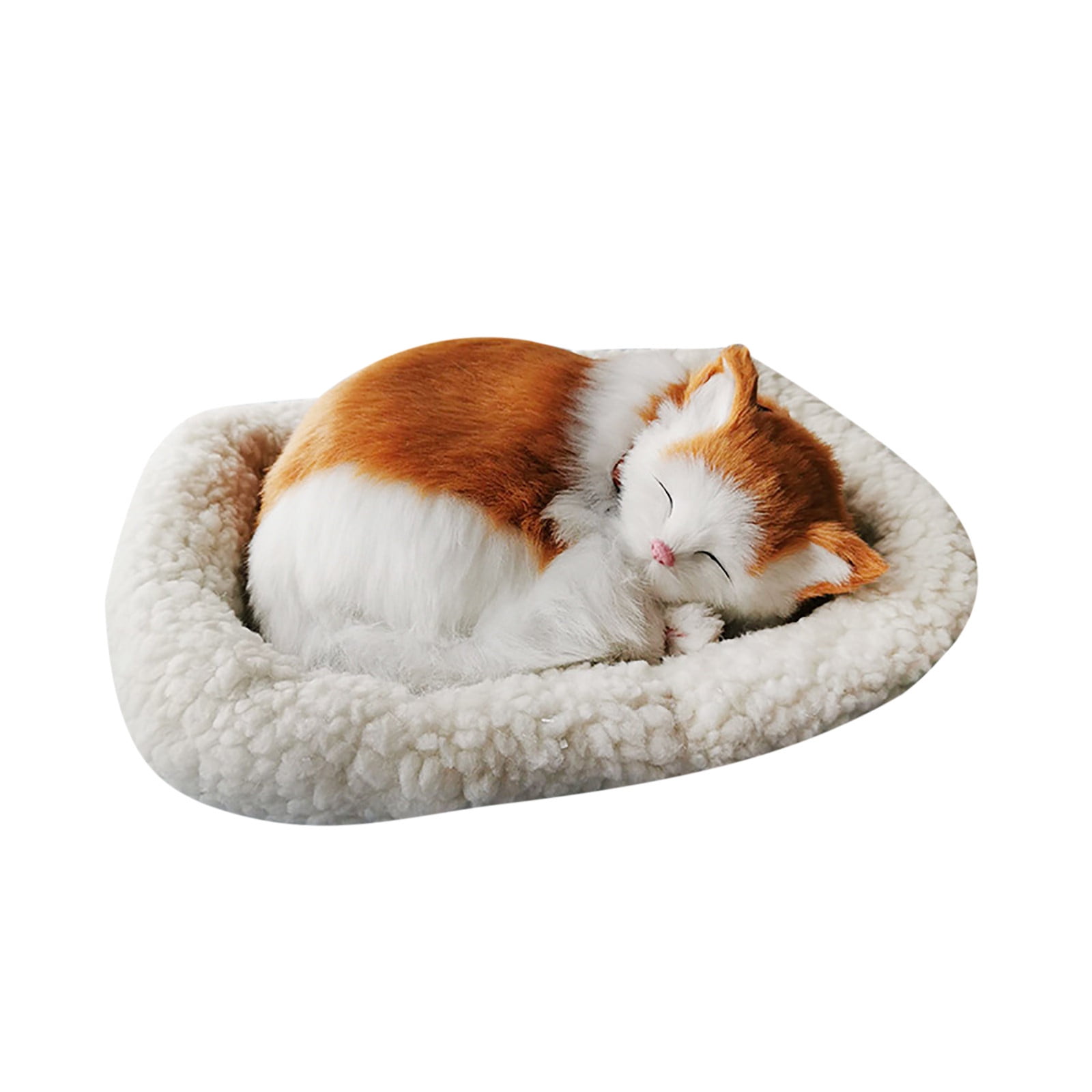 Realistic Cat Lifelike Plush Rabbit Fur Furry Animal Sleeping Synthetic Figurine