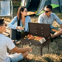 Portable Square BBQ Charcoal Grill for Patio, 44x27x22cm Foldable BBQ Grill with Lid, Adjustable Height Cooking Grid for Outdoor Picnic, Camping, Beach, Park, Black