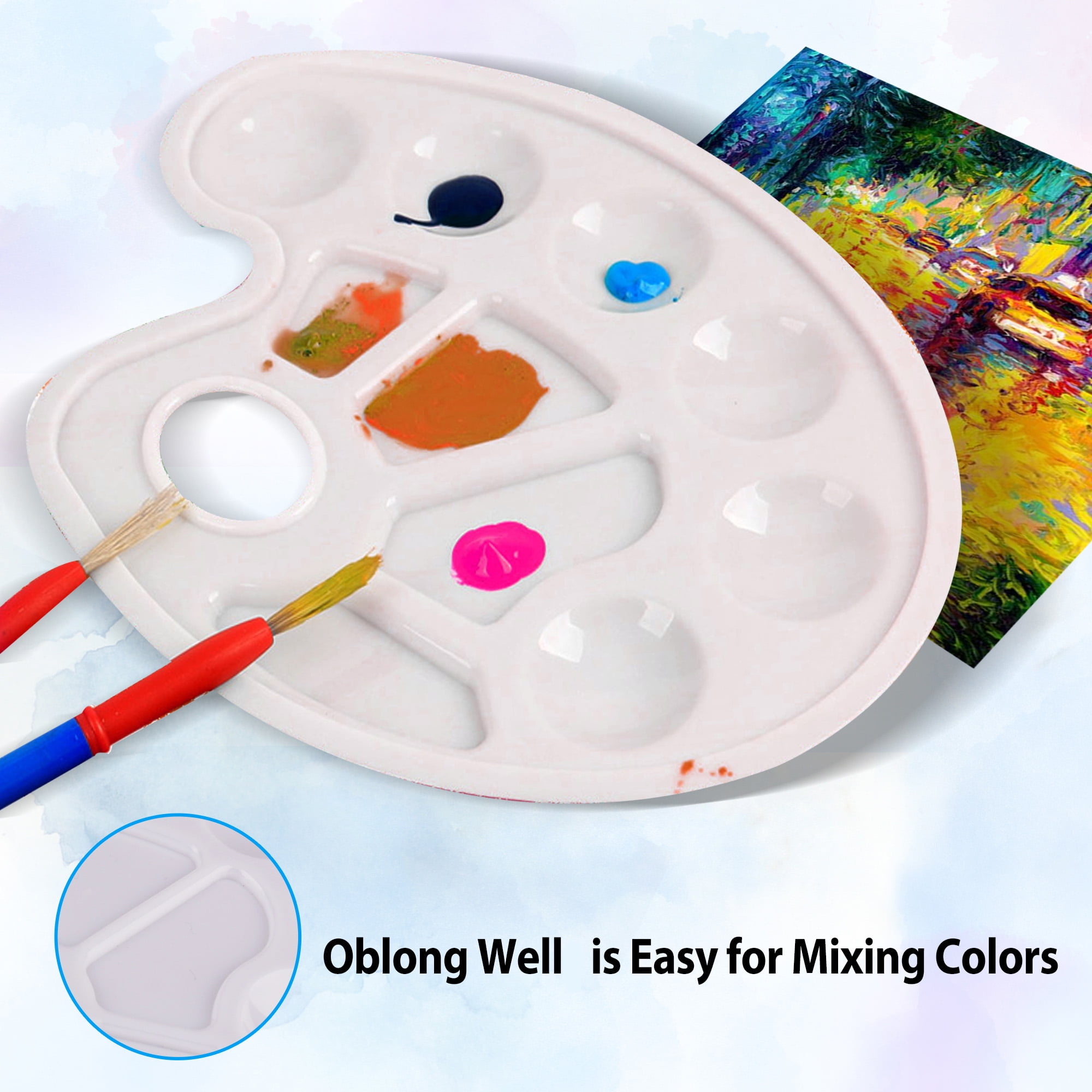 Gilroy Art 10-Well Paint Watercolor Palette Tray with Thumb Hole White
