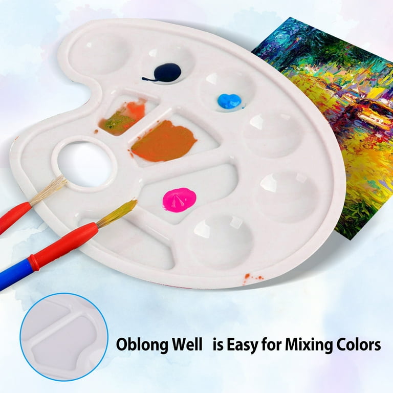 Lotfancy 10pcs Paint Tray Palettes with Thumb Hole 10 Wells for Kids DIY Watercolor Painting, Size: 10 Pcs, White