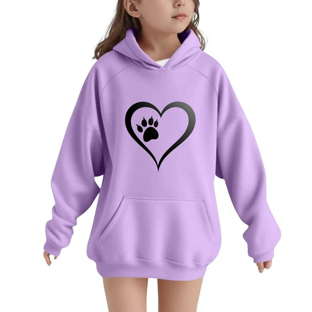 YUNAFFT Sweat à Capuche pour Enfants Manches Raglan Imprimé Patte d'Amour Poche Décontracté Sportif