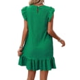 thumbnail image 3 of Summer Dresses for Women Round Neck Cap Sleeve Ruffle Hem Casual Smock Mini Dress Green XXL, 3 of 7