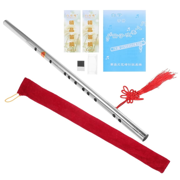 1 Set of Chinese Style Stainless Steel Flute for Kids and Adults Portable Beginner G Tone Flute