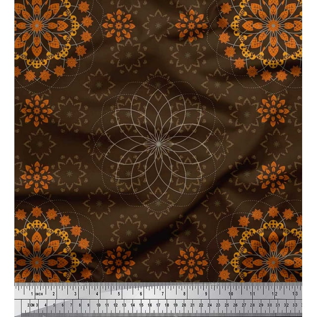Soimoi Polyester Crepe Fabric Mandala Decorative Print Sewing Fabric Yard 52 Inch Wide