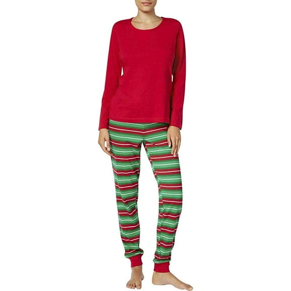 Family PJs Womens 2-Pc Pajama Set Holiday Stripe Red and Green Size X-Large