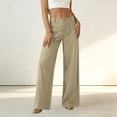 thumbnail image 4 of aohooy Wide Leg High Waist Pants for Women Summer Casual Button Up Palazzo Work Pant Beach Vacation Comfort Trousers with Pockets Beige,S, 4 of 8