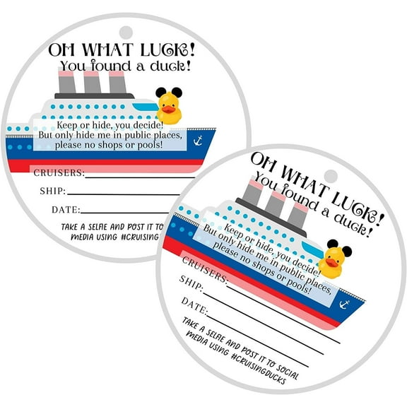 Cruising Ducks Tag with Hole  30 Pack  Carnival Rubber Cruising Duck Tag  2.5 inch inch Circle Tags  #CruisingDucks Mouse Ears SBN-CRUISE-C-W-19