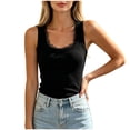 thumbnail image 2 of Moxiu Sleeveless Lace Tops for Women Dressy Womens Tank Top Fitted Summer Casual Basic Strap Tank Shirts Crew Neck Undershirts Black,S, 2 of 8