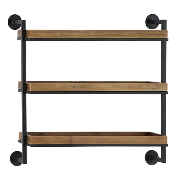 DecMode 26" x 7" 3-Tier Brown Wall Shelf
