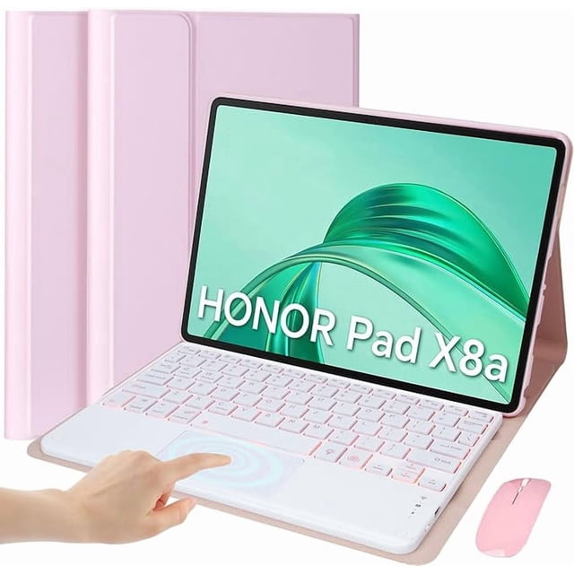 Funda con Teclado Retroiluminado con Panel Táctil y Mouse Desmontables, Rosa - Pad X8A 11'' 2024