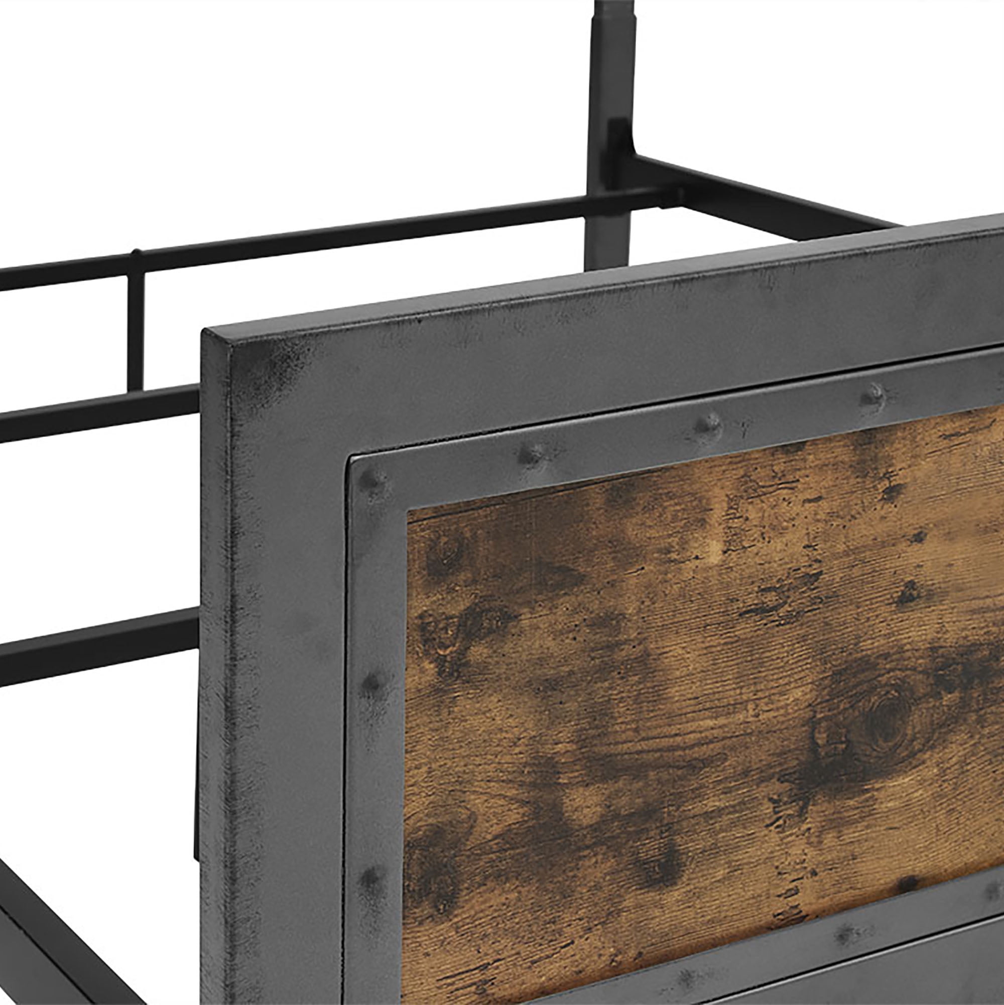 Walker Edison 55” Rustic Mixed Material Hacienda Queen Size Bed, Brown and Gunmetal