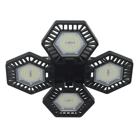 Folding Deformable LED Garage Lights Bulb E2 for Workshop,Warehouse Barn, Basement 4 Panels 80W Black
