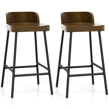 Gymax 24.5''Bar Stool Set of 2 Armless Bar Chair w/ Backrest Footrest & Metal Frame Cafe