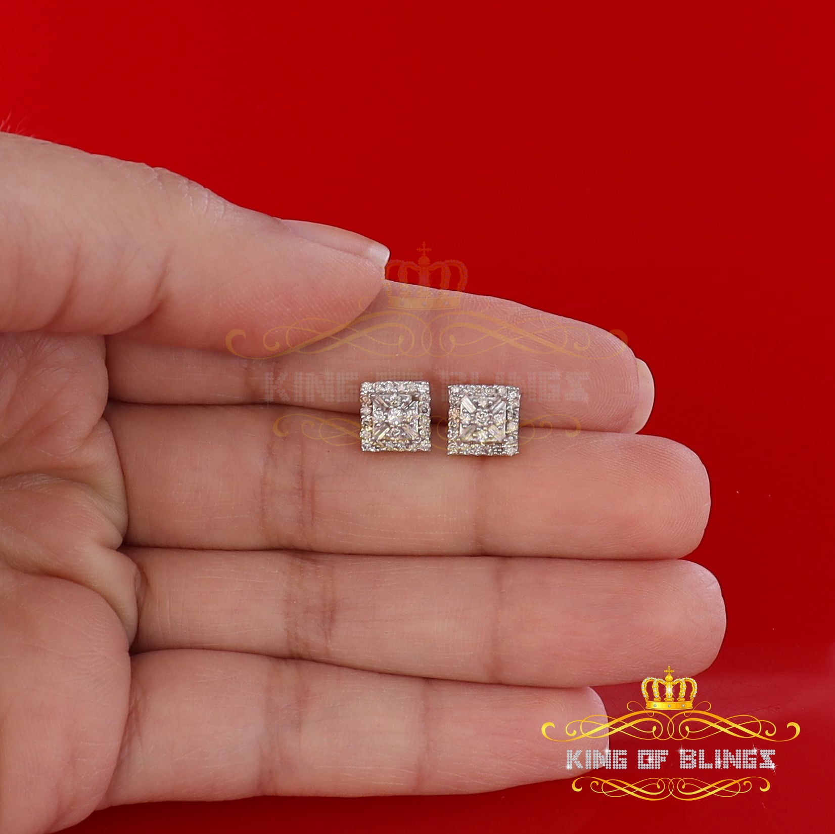 King of Bling's 10K Real Yellow Gold with 0.75 CT Real Diamond Men's /Womens Square Stud Earring
