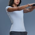 thumbnail image 2 of Uootdi Hauts à Manches Courtes pour Femmes Col Rond Sans Couture Tricot Compression Ajusté Doux Respirant Chemises Décontractées de Sport Cadeau, 2 of 9
