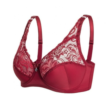 

Baywell Women s Full Coverage Non-Foam Floral Lace Plus Size Underwired Bra Red 44/100C