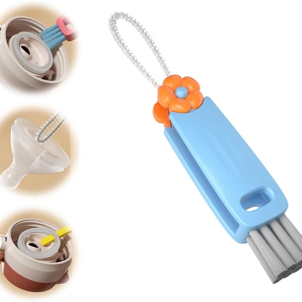 Cepillo multifuncional 3 en 1 para tapas de tazas, herramienta de limpieza para botellas, frascos de cuello estrecho, cerdas suaves en forma de pétalo, estropajo de cocina para limpieza profunda,