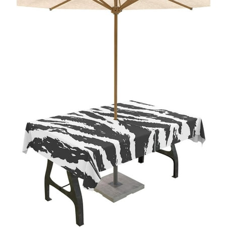 

Outdoor Tablecloth with Umbrella Hole and Zipper Animal Skin Pattern Rectangle Outdoor Tablecloths 60x102 Table Cloths Black White Stripes Patio Table Cover for Outdoor Tables Picnic Garden