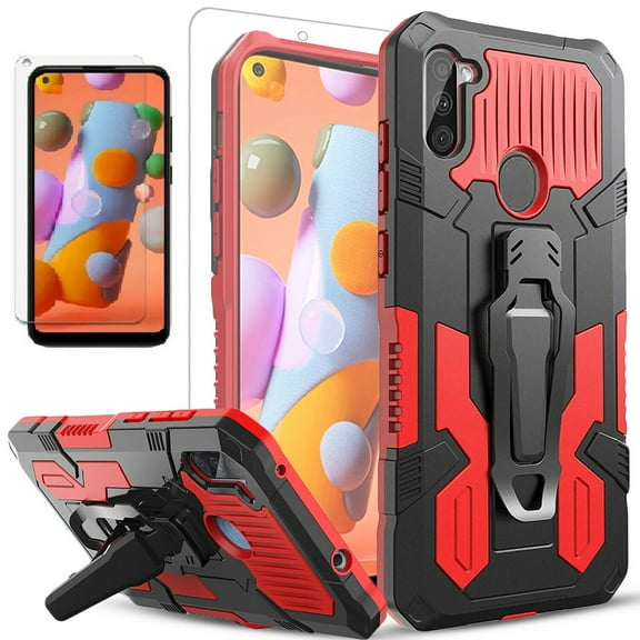 LG Stylo 7 5G Case, Dual Layers [Combo Holster] And Built-In Kickstand Bundled with [Temerped Glass Screen Protector] Hybird Shockproof (Black)