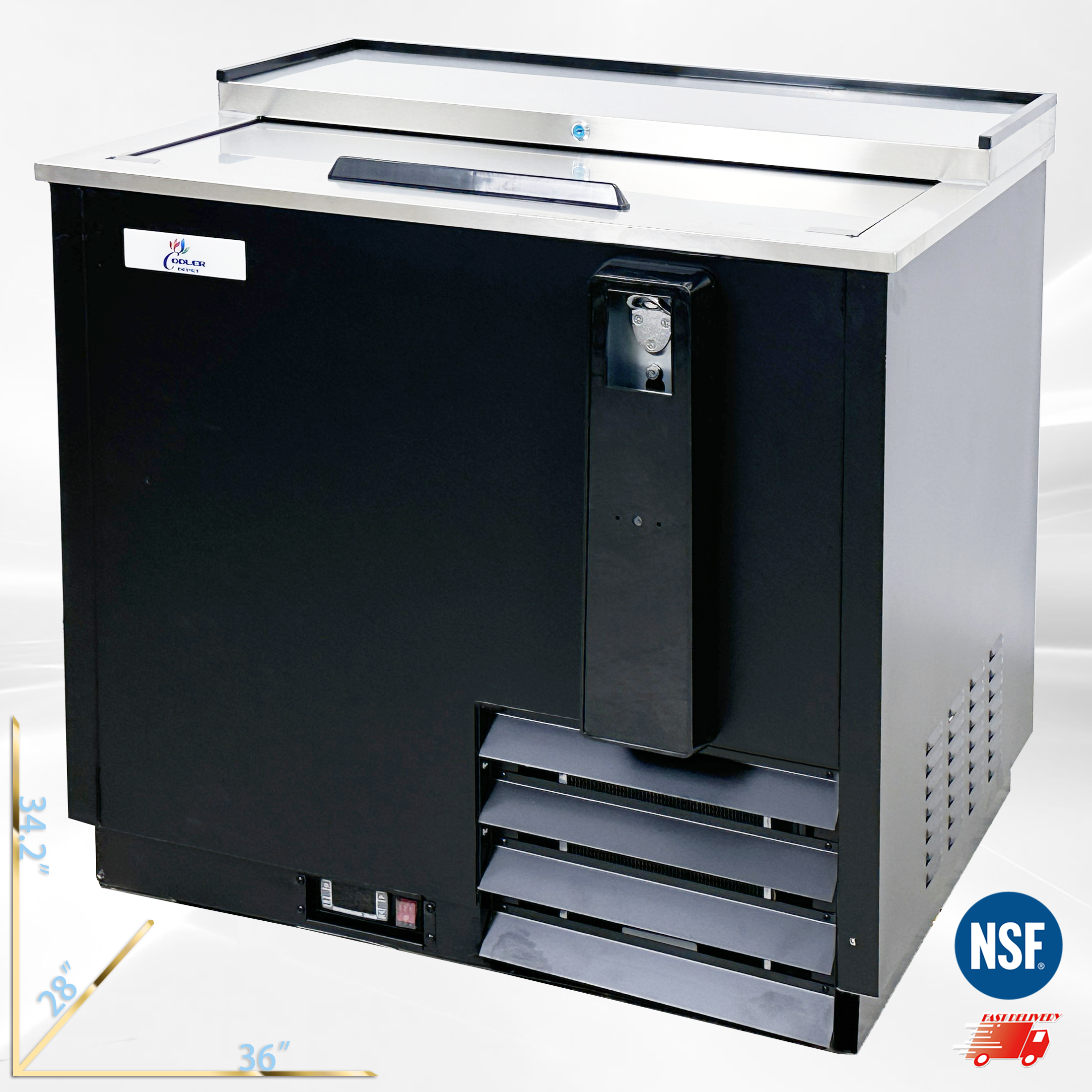 Cooler Depot NSF 36" Beer Bottle Cooler with Glass Froster & Cap Catcher, Model JBC-36