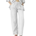 thumbnail image 6 of Tittly Baggy Pants Women's Pants Womens Daily Elastic Waist Pockets Straight Solid Color Casual Pants Loose Long Trousers Lounge Pants Women Comfy Pants Women White 3XL, 6 of 6