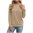 thumbnail image 3 of Fall Saving! HVOBTTY Womens Long Sleeve Pullover T Shirt, Fall Tops for Women, Women's Casual Solid Color Crew Neck Loose Fitting Top Khaki, XL, 3 of 5