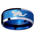 thumbnail image 2 of Tungsten Otter 8mm Glossy Blue Two Tone Polished Beveled Edges Men Ring, 2 of 2