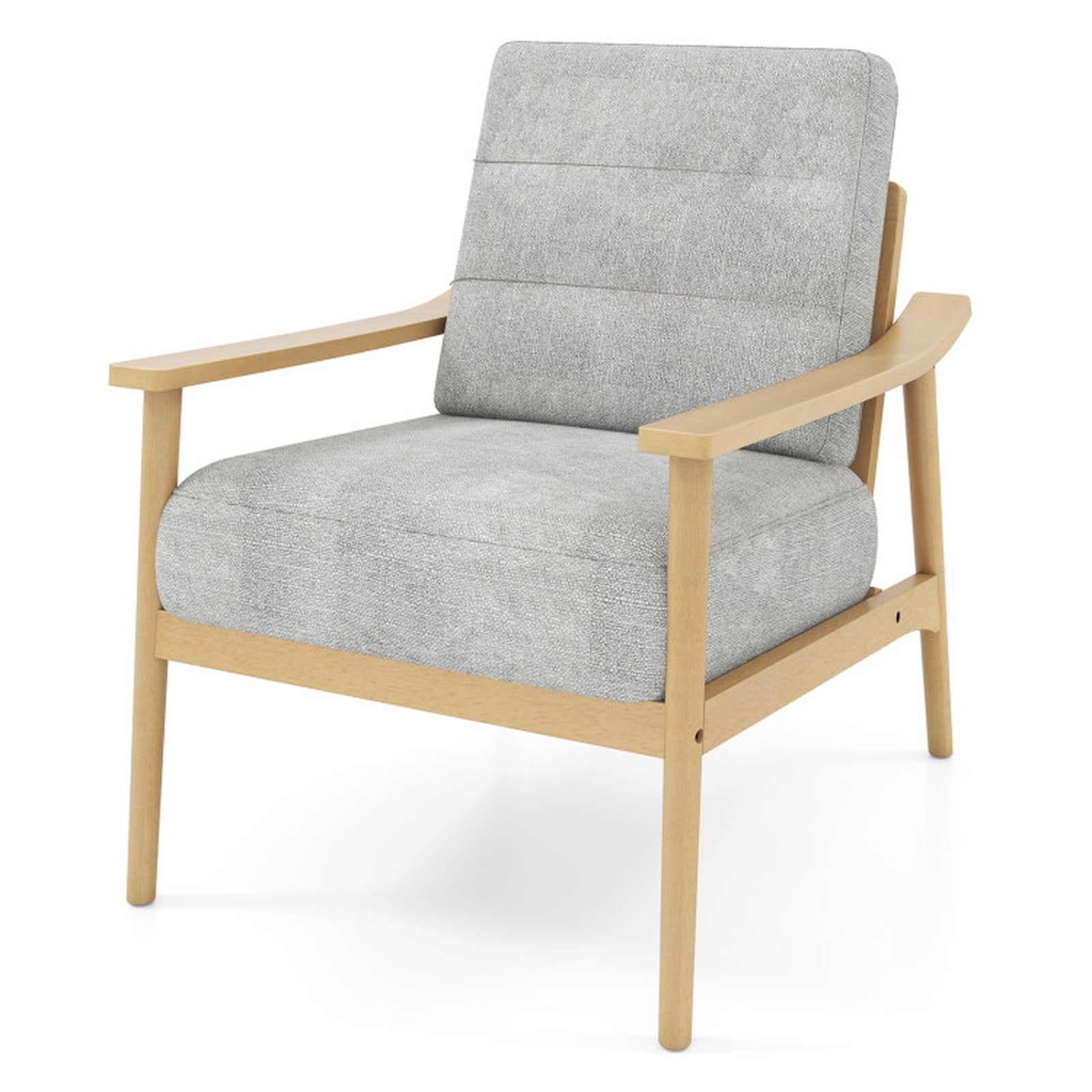 Furnibear Modern Accent Chair with Large Padded Seat Rubber Wood Armrests and Washable Back Cushion for Living Room and Reading Room, Natural