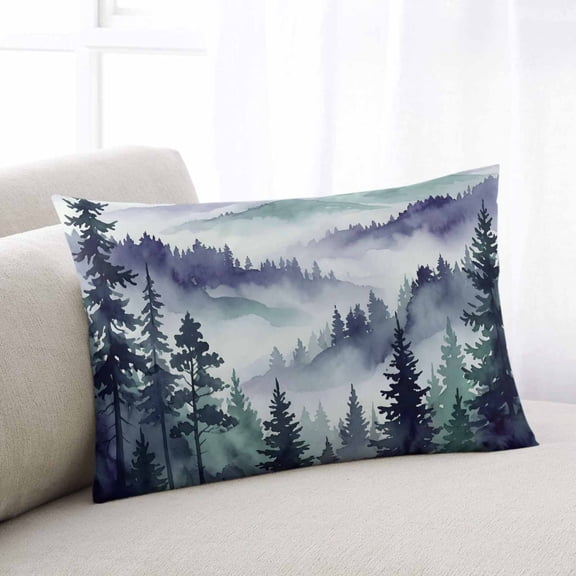 Dark Purple Forest Throw Pillow Covers, Watercolor Clouds Trees Mountain Soft Breathable Pillow Cases with Invisible Zipper for Sleeping, Queen Size Pillowcases for Couch Bed Sofa Chair 20x30 Inches